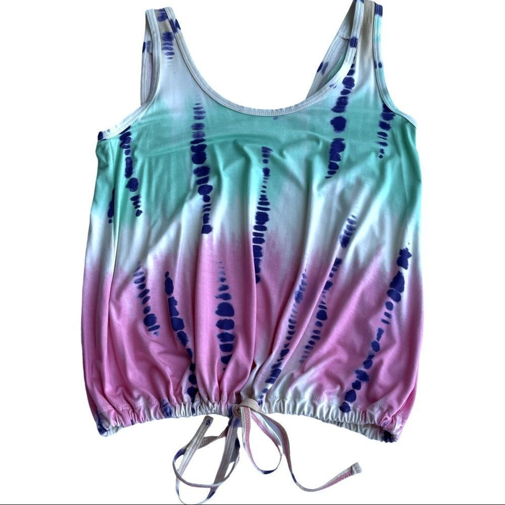 Michael Lauren Sleevless Top Tie Dye Pink & Turquoise with Tie Hem Women Small 